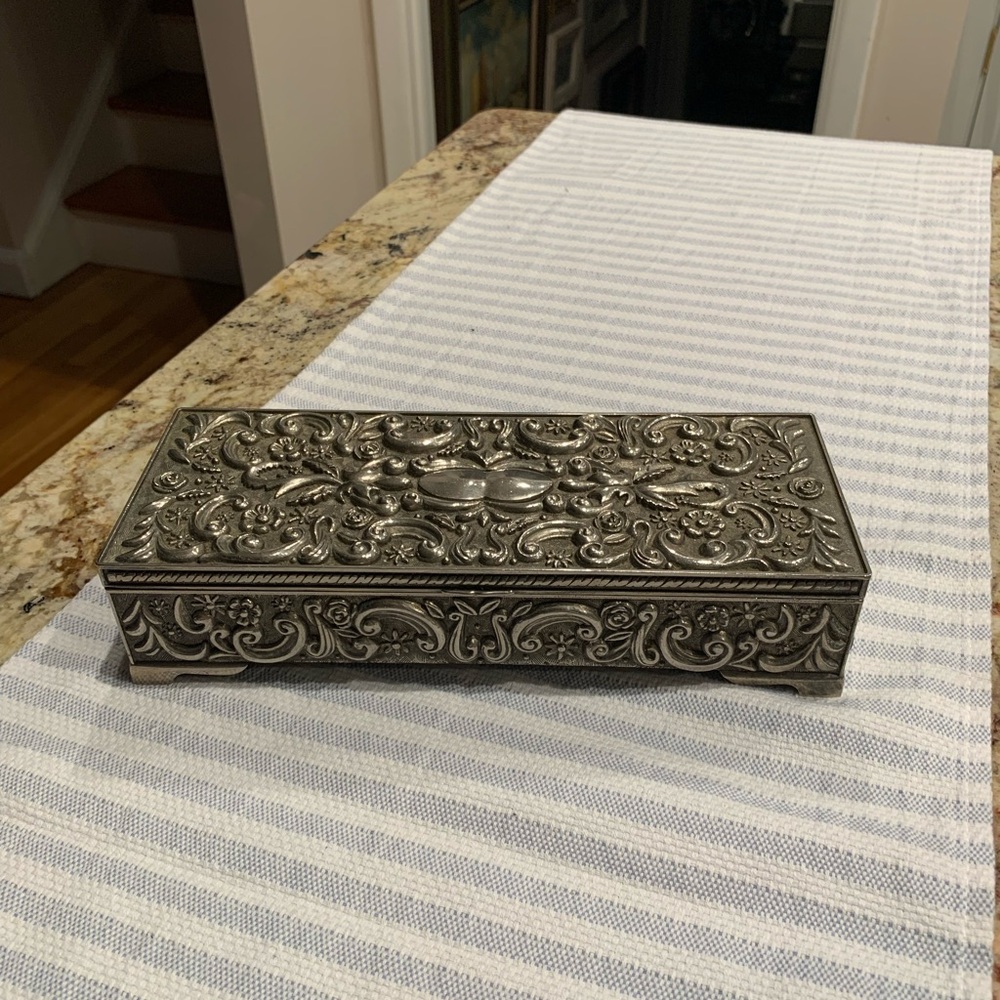 Vintage Godinger Silver Jewelry Box Ornate Baroque Floral Design